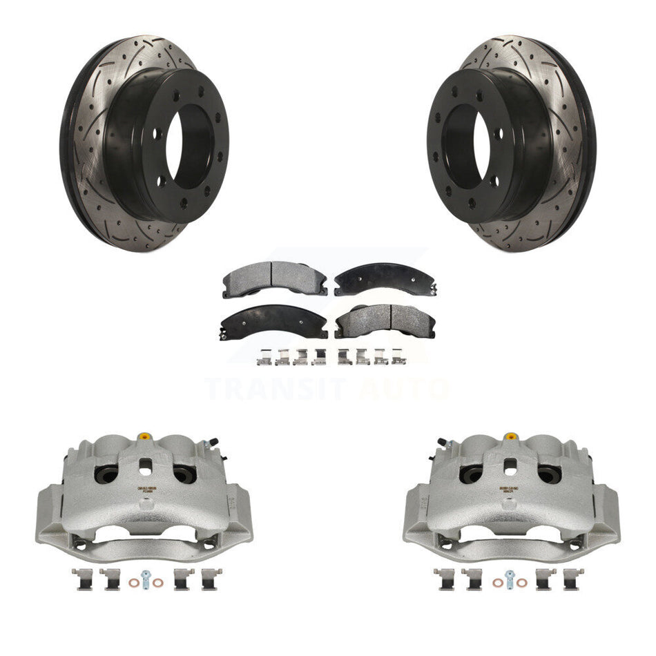Rear Brake Coated Caliper Drill Slotted Rotor Ceramic Pad Kit For Chevrolet Express 4500 KCD-100662T