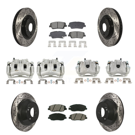 Front Rear Brake Caliper Drill Slot Rotor Semi-Metallic Pad Kit (10Pc) For Hyundai Santa KCD-100663S