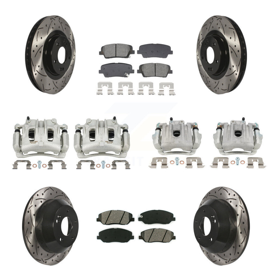 Front Rear Brake Caliper Drill Slot Rotor Semi-Metallic Pad Kit (10Pc) For Hyundai Santa KCD-100663S