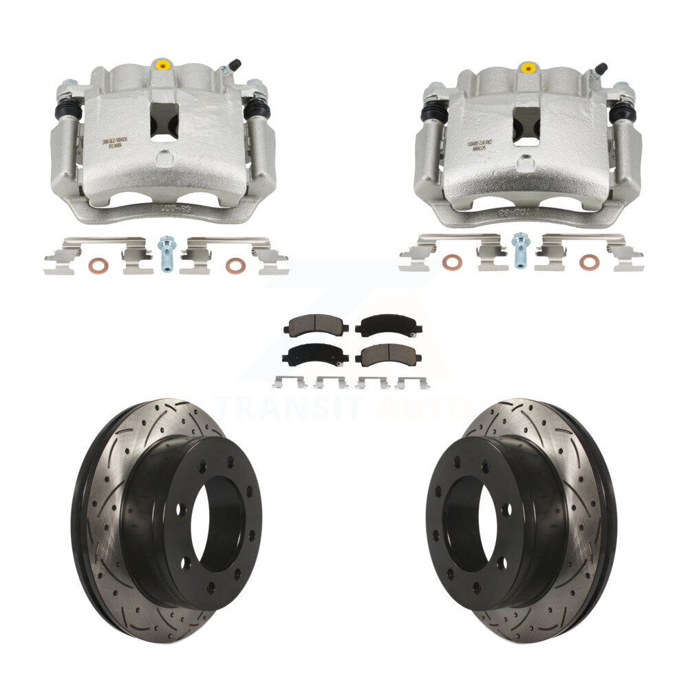 Rear Disc Brake Coated Caliper Drilled Slotted Rotor Ceramic Pad Kit For GMC Savana 2500 KCD-100664C