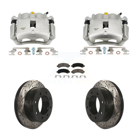 Rear Disc Brake Coated Caliper Drilled Slotted Rotor Ceramic Pad Kit For GMC Savana 2500 KCD-100664C