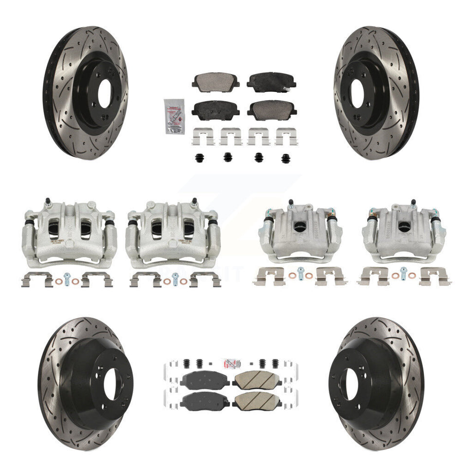 Front Rear Brake Caliper Drill Slot Rotor Ceramic Pad Kit (10Pc) For Hyundai Santa Fe XL KCD-100664N
