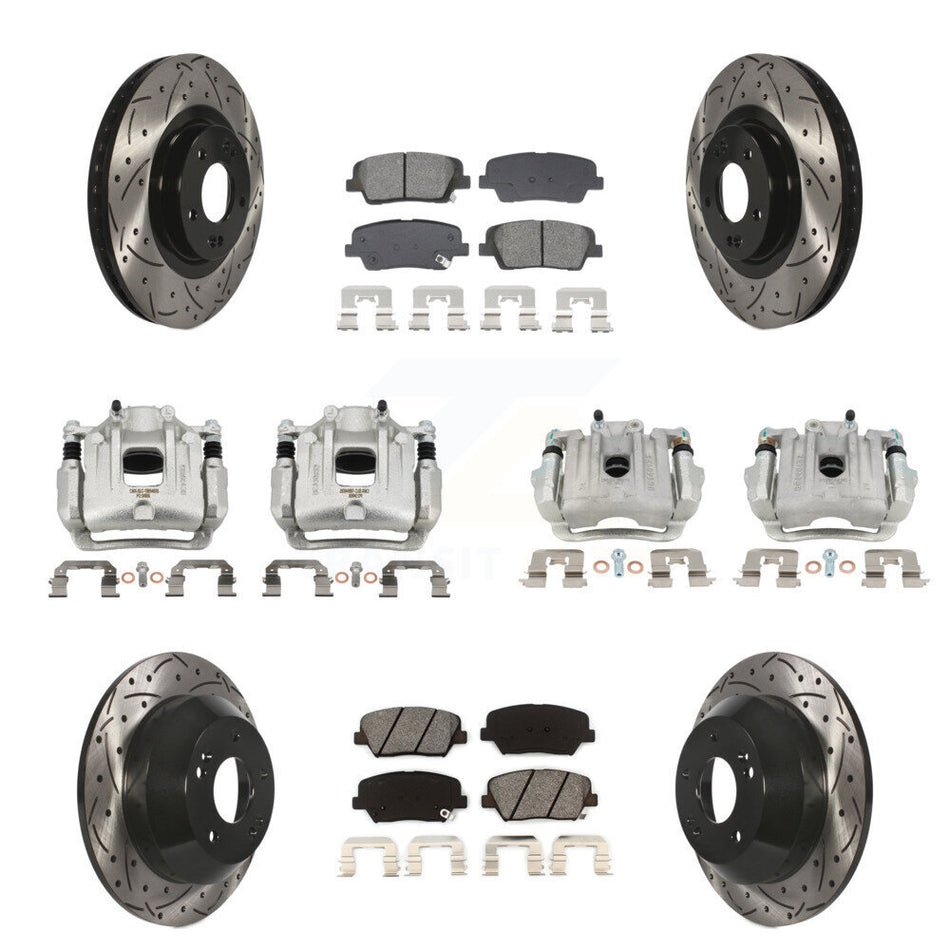 Front Rear Disc Brake Coated Caliper Drilled Slot Rotor Semi-Metallic Pad Kit (10Pc) For KCD-100665S