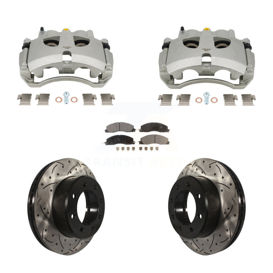 Front Disc Brake Coated Caliper Drill Slot Rotor Ceramic Pad Kit For Ram 3500 2500 Dodge KCD-100665T