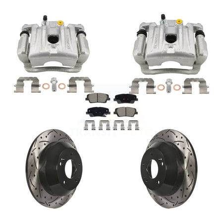 Rear Brake Caliper Drill Slotted Rotors Ceramic Pad Kit For Hyundai Santa Fe Kia Sorento KCD-100666C