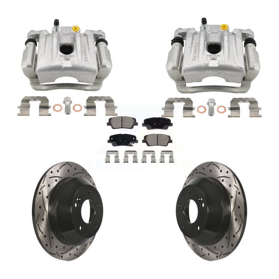 Rear Brake Caliper Drill Slotted Rotors Ceramic Pad Kit For Hyundai Santa Fe Kia Sorento KCD-100666C