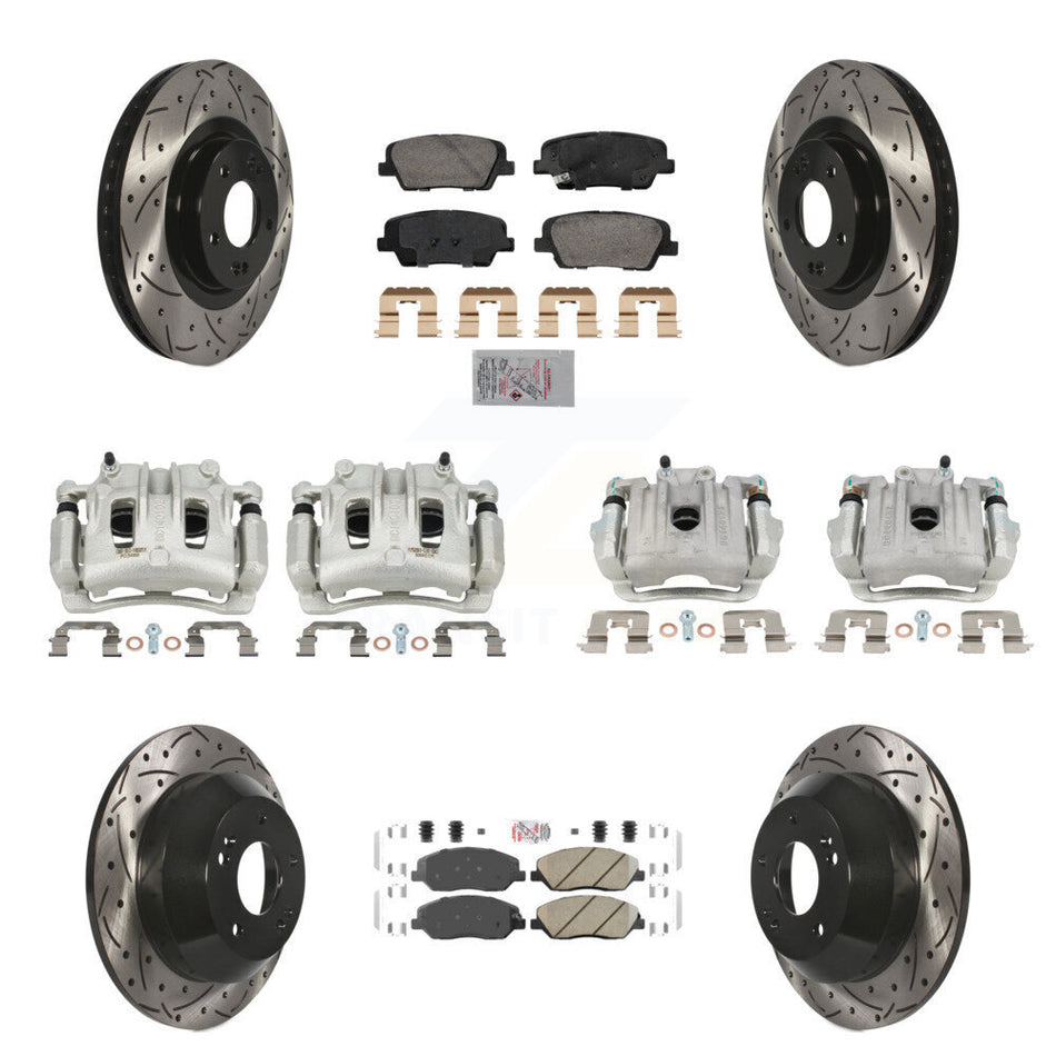 Front Rear Brake Caliper Drill Slot Rotor Ceramic Pad Kit (10Pc) For Hyundai Santa Fe XL KCD-100666N