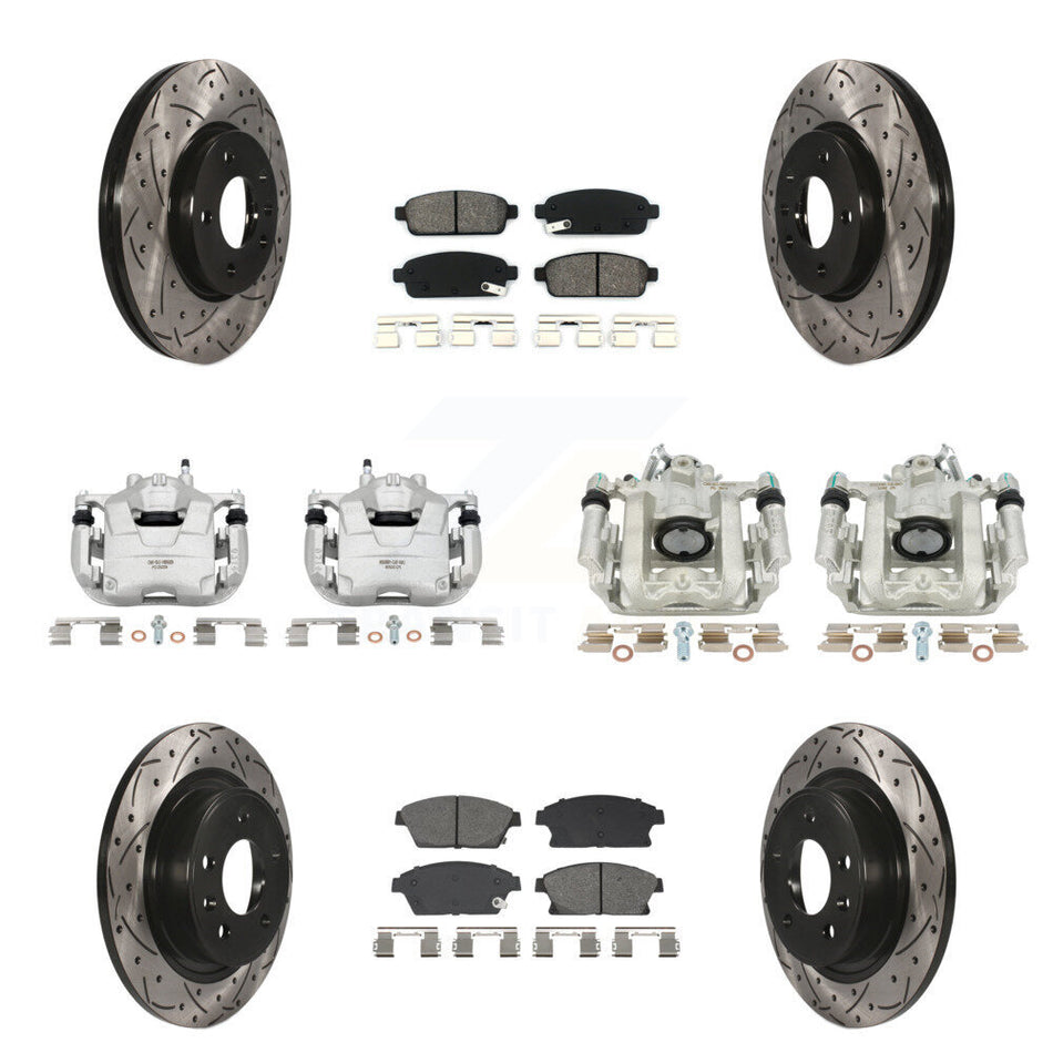 Front Rear Brake Caliper Drill Slotted Rotors Semi-Metallic Pad Kit (10Pc) For Chevrolet KCD-100666S