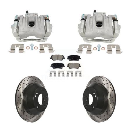 Rear Brake Caliper Drill Slotted Rotor Ceramic Pad Kit For Hyundai Santa Fe Sport Kia XL KCD-100667C
