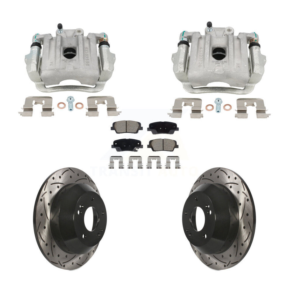 Rear Brake Caliper Drill Slotted Rotor Ceramic Pad Kit For Hyundai Santa Fe Sport Kia XL KCD-100667C
