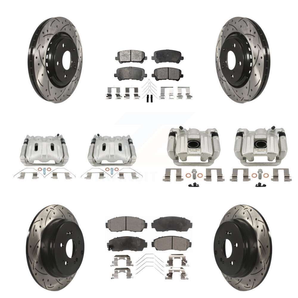 Front Rear Brake Caliper Drill Slot Rotor Ceramic Pad Kit (10Pc) For 15-17 Honda Odyssey KCD-100667T