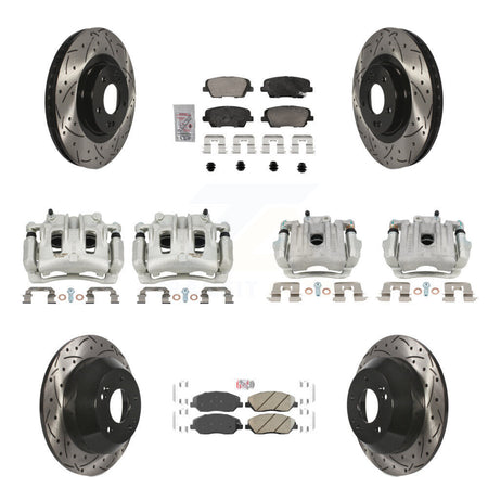 Front Rear Brake Caliper Drill Slot Rotor Ceramic Pad Kit (10Pc) For Hyundai Santa Fe XL KCD-100668N