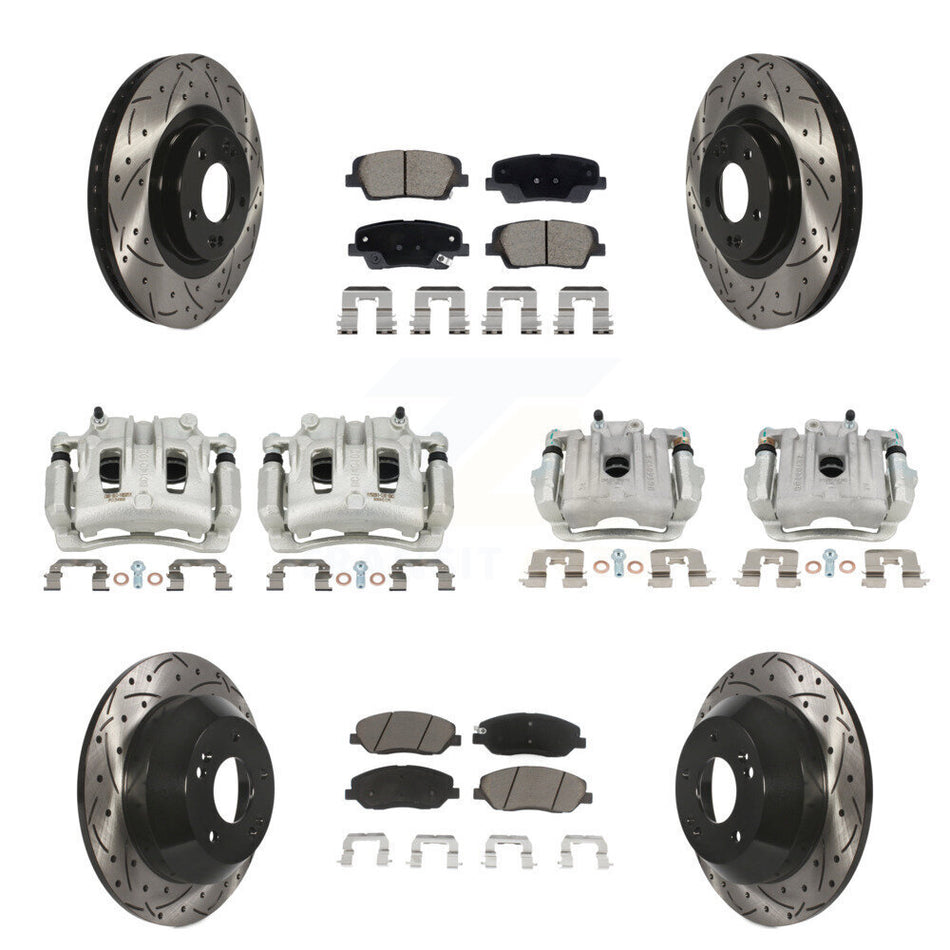 Front Rear Brake Caliper Drill Slot Rotor Ceramic Pad Kit (10Pc) For Hyundai Santa Fe XL KCD-100669C