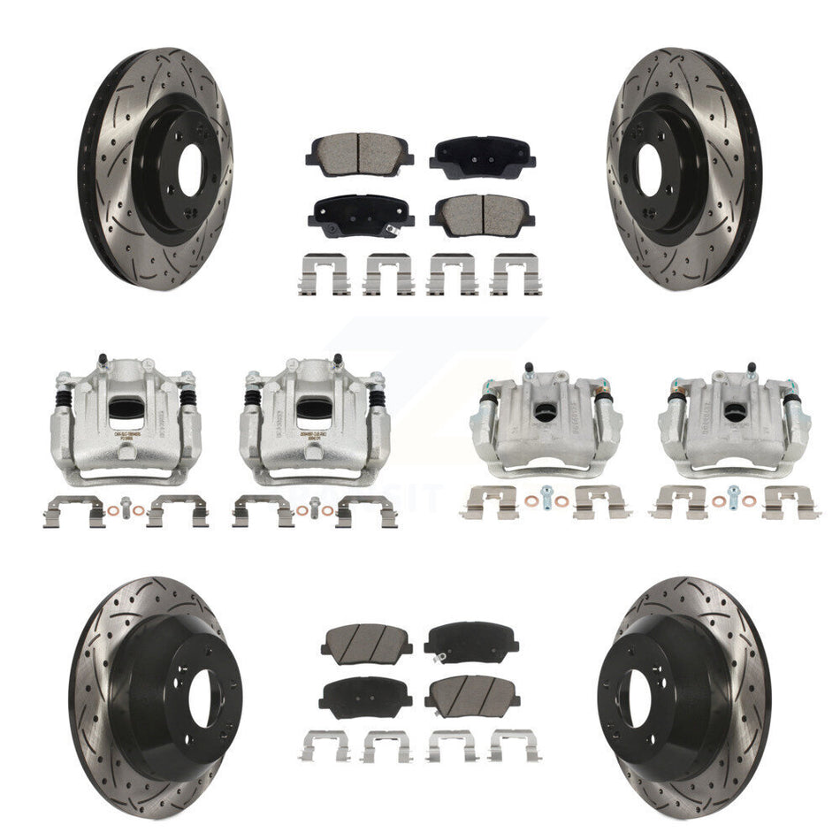 Front Rear Disc Brake Coated Caliper Drilled Slotted Rotors & Ceramic Pad Kit (10Pc) For KCD-100670C