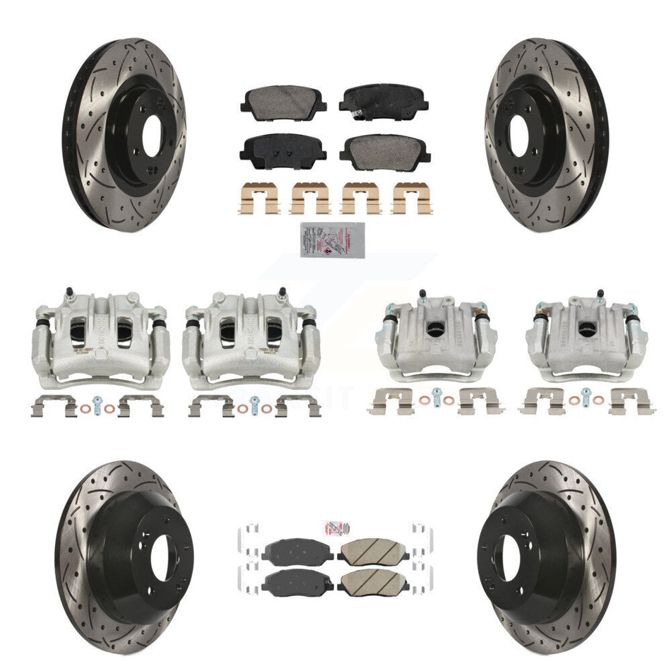 Front Rear Brake Caliper Drill Slot Rotor Ceramic Pad Kit (10Pc) For Hyundai Santa Fe XL KCD-100670N