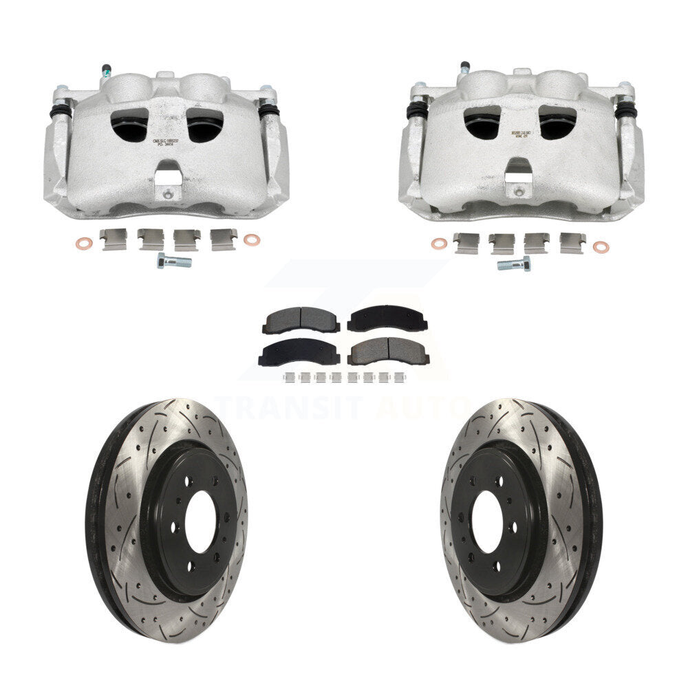 Front Brake Caliper Drilled Slot Rotor Semi-Metallic Pad Kit For Ford Expedition Lincoln KCD-100670S