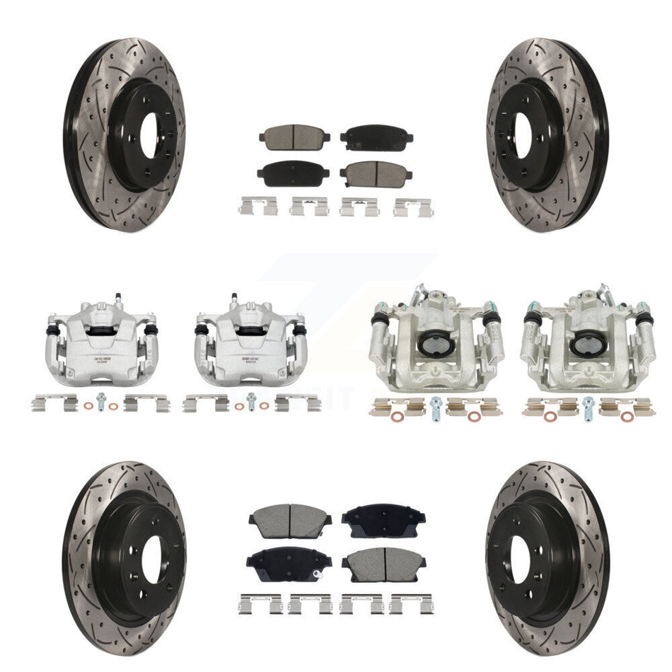 Front Rear Brake Caliper Drill Slotted Rotors Ceramic Pad Kit (10Pc) For Chevrolet Cruze KCD-100671C
