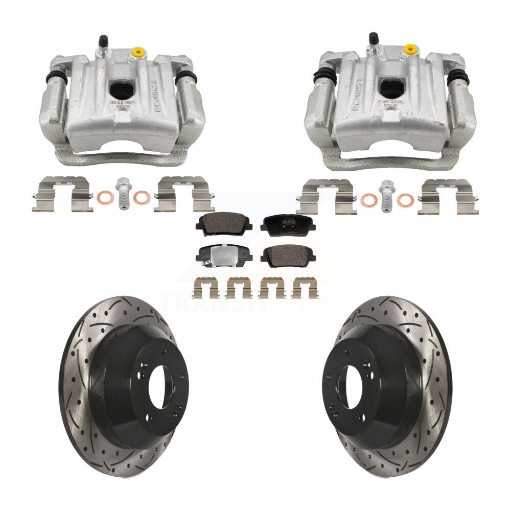 Rear Brake Coat Caliper Drill Slot Rotors Semi-Metallic Pad Kit For Hyundai Santa Fe Kia KCD-100671P