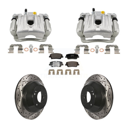 Rear Brake Coat Caliper Drill Slot Rotors Semi-Metallic Pad Kit For Hyundai Santa Fe Kia KCD-100671P