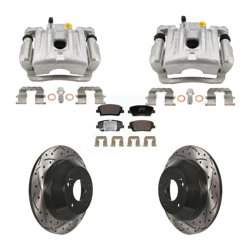 Rear Brake Coat Caliper Drill Slot Rotors Semi-Metallic Pad Kit For Hyundai Santa Fe Kia KCD-100671P