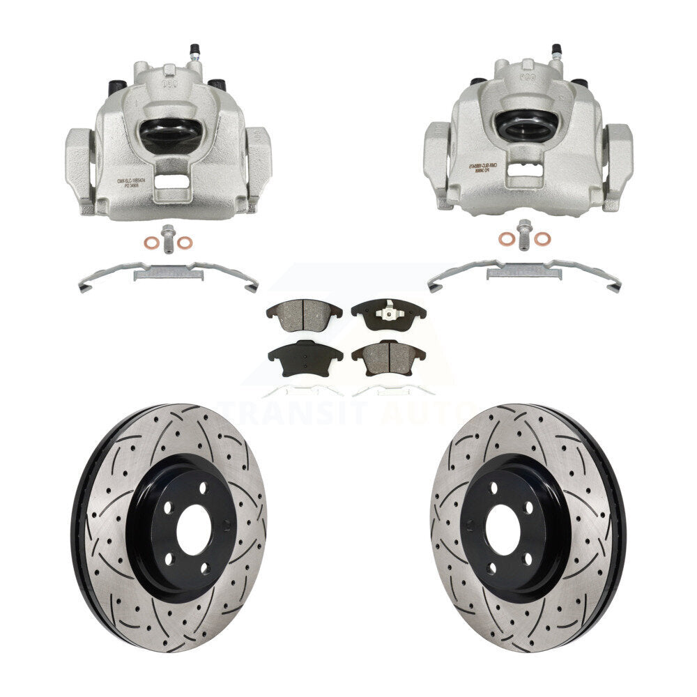 Front Disc Brake Coated Caliper Drilled Slot Rotor Semi-Metallic Pad Kit For Lincoln MKZ KCD-100672S