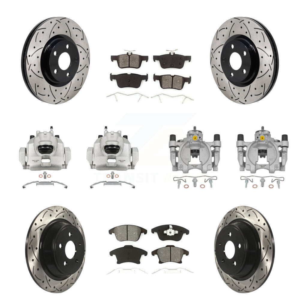 Front Rear Brake Caliper Drilled Slot Rotor Semi-Metallic Pad Kit (10Pc) For Lincoln MKZ KCD-100673S