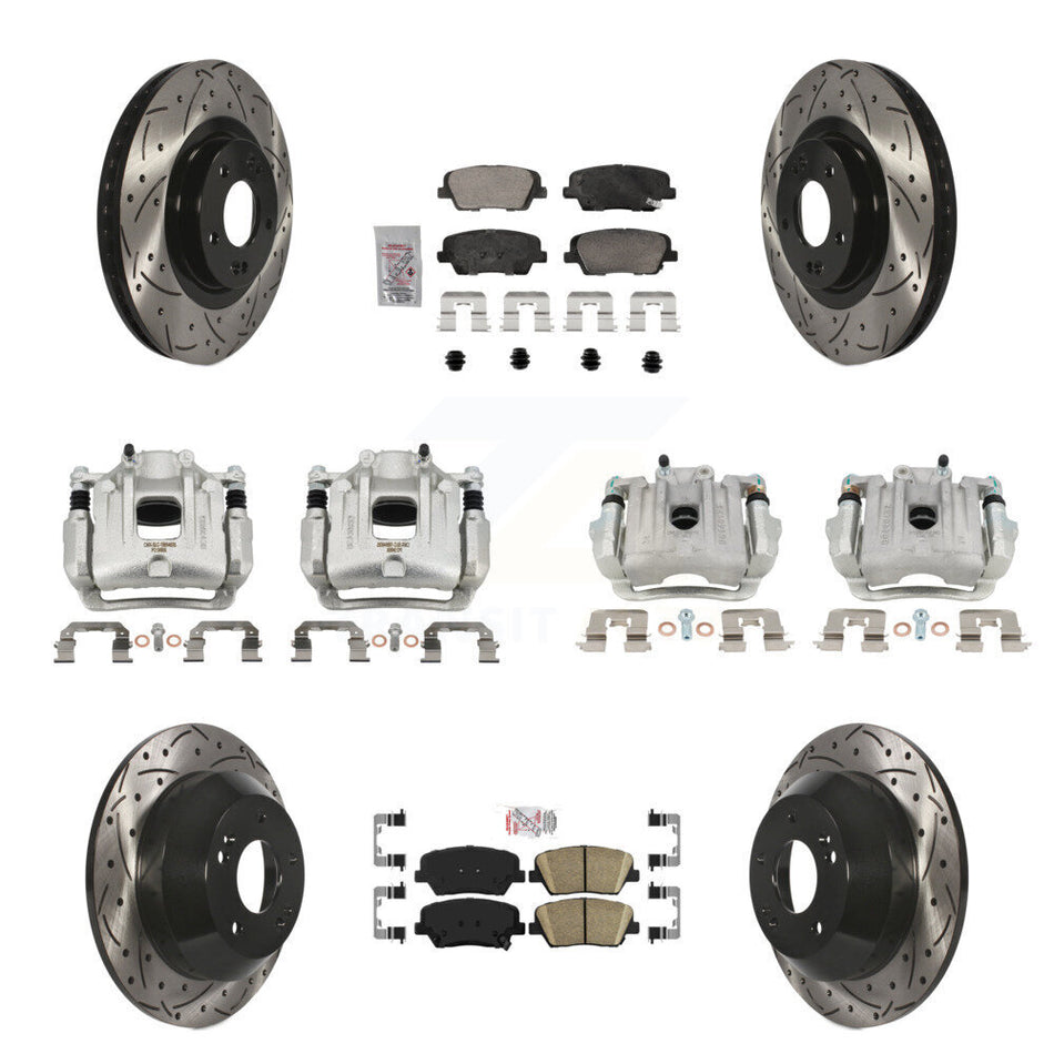 Front Rear Disc Brake Coated Caliper Drilled Slotted Rotors & Ceramic Pad Kit (10Pc) For KCD-100674N