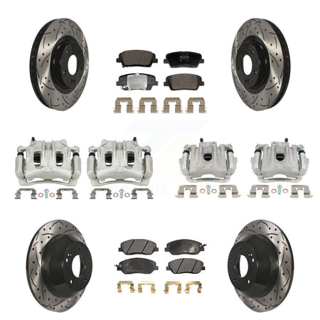Front Rear Brake Caliper Drill Slot Rotor Semi-Metallic Pad Kit (10Pc) For Hyundai Santa KCD-100674P