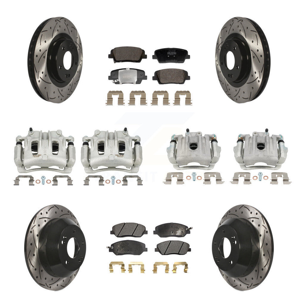 Front Rear Brake Caliper Drill Slot Rotor Semi-Metallic Pad Kit (10Pc) For Hyundai Santa KCD-100674P