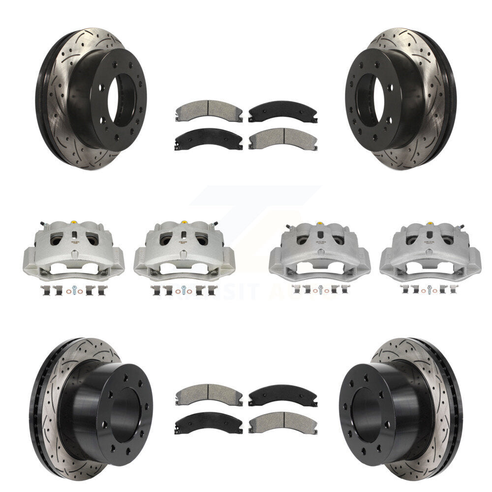 Front Rear Brake Caliper Drill Slot Rotor Semi-Metallic Pad Kit (10Pc) For GMC Sierra HD KCD-100674S