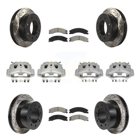 Front Rear Brake Caliper Drill Slot Rotor Semi-Metallic Pad Kit (10Pc) For GMC Sierra HD KCD-100674S