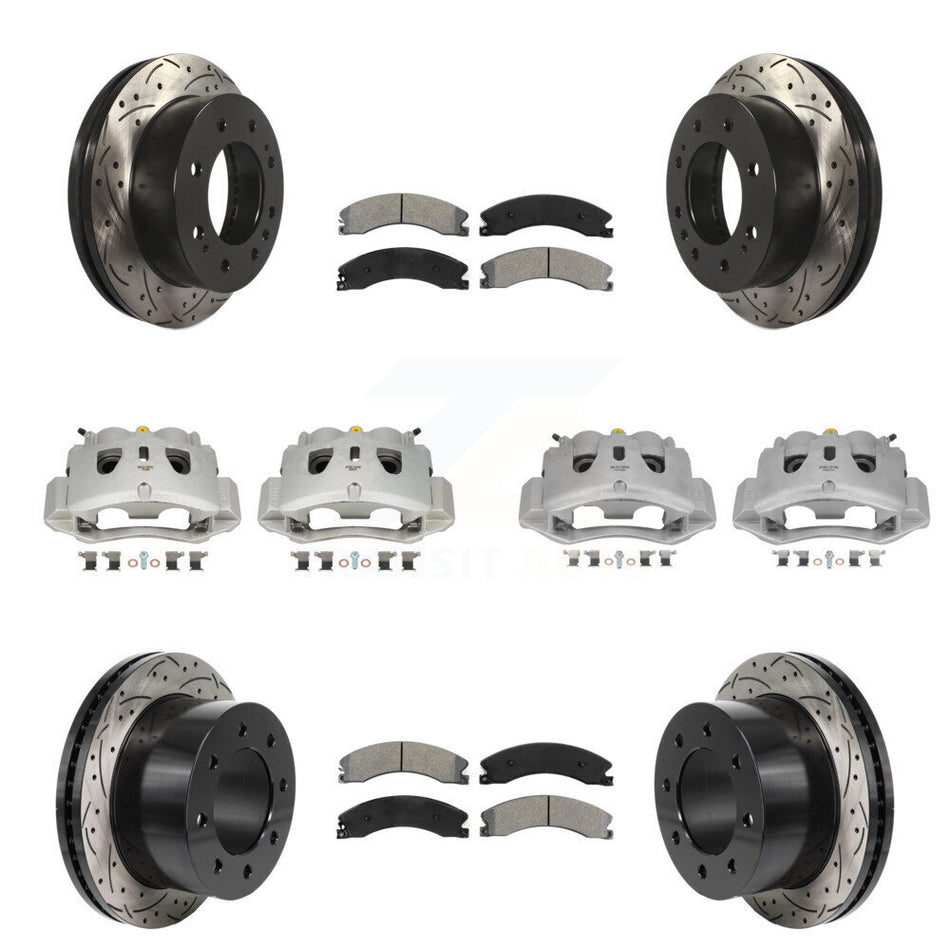 Front Rear Brake Caliper Drill Slot Rotor Semi-Metallic Pad Kit (10Pc) For GMC Sierra HD KCD-100674S