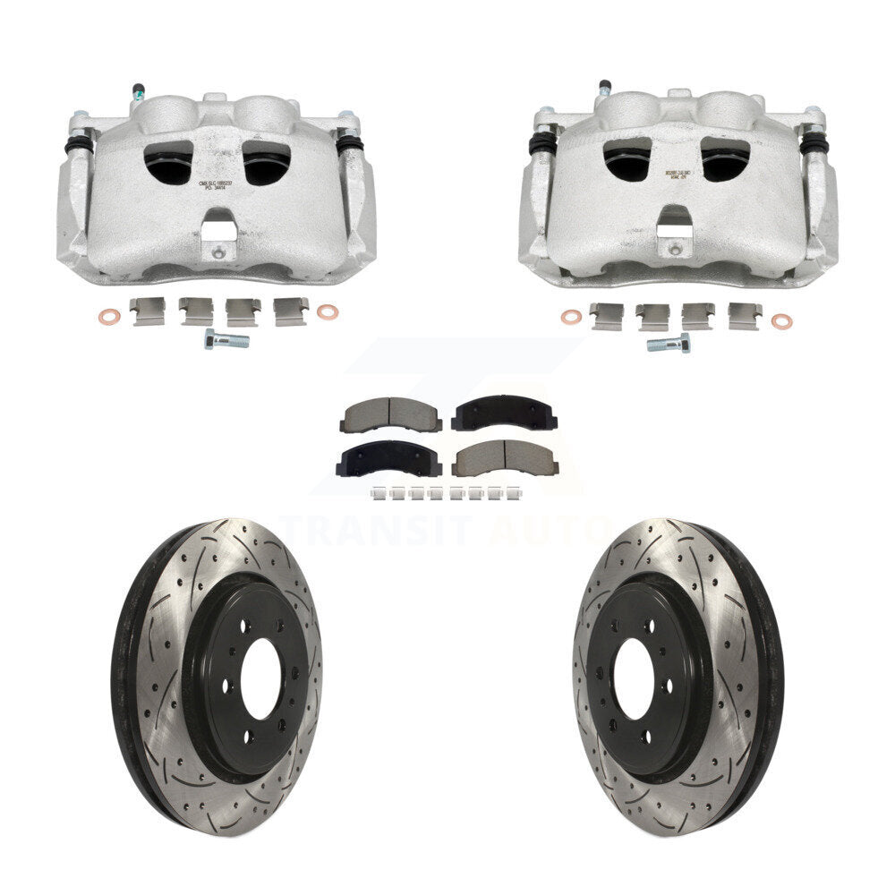Front Brake Coated Caliper Drill Slot Rotors Ceramic Pad Kit For Ford Expedition Lincoln KCD-100675C