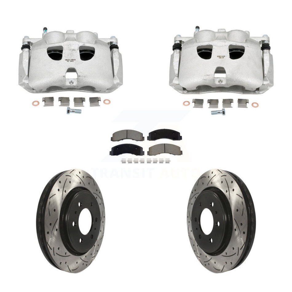 Front Brake Coated Caliper Drill Slot Rotors Ceramic Pad Kit For Ford Expedition Lincoln KCD-100675C