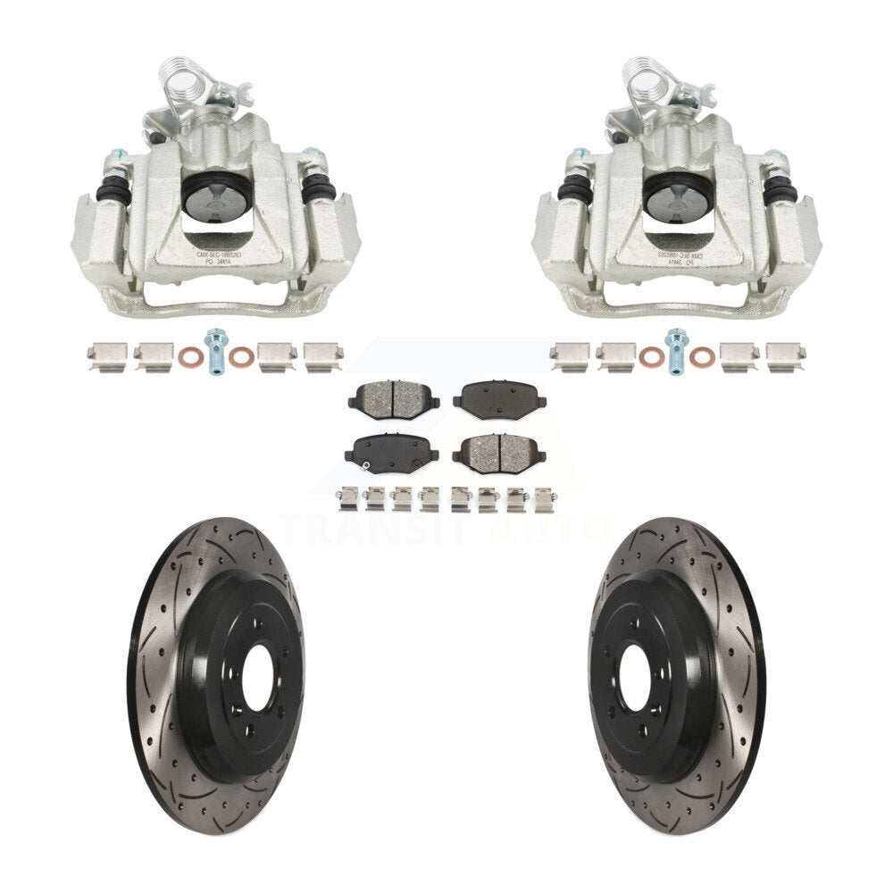 Rear Disc Brake Coated Caliper Drill Slot Rotors Semi-Metallic Pad Kit For Ford Explorer KCD-100675S