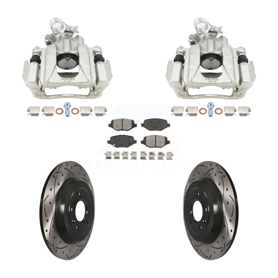 Rear Disc Brake Coated Caliper Drill Slot Rotors Semi-Metallic Pad Kit For Ford Explorer KCD-100675S