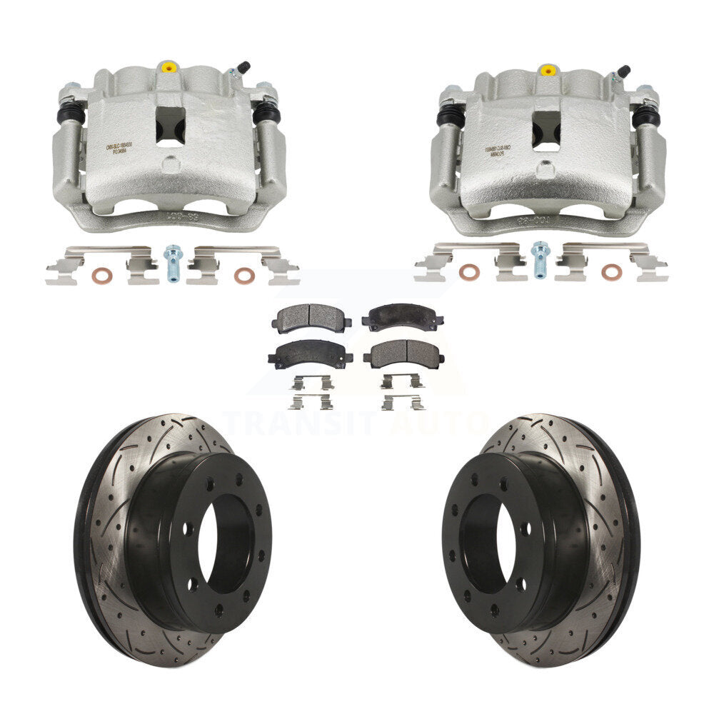 Rear Disc Brake Coated Caliper Drilled Slotted Rotor Ceramic Pad Kit For GMC Savana 2500 KCD-100675T