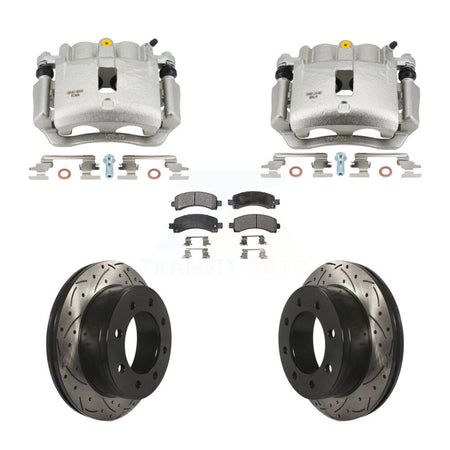 Rear Disc Brake Coated Caliper Drilled Slotted Rotor Ceramic Pad Kit For GMC Savana 2500 KCD-100675T