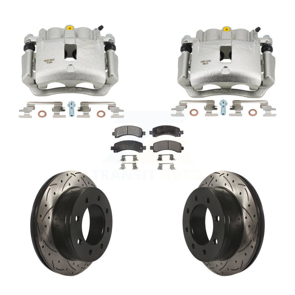 Rear Disc Brake Coated Caliper Drilled Slotted Rotor Ceramic Pad Kit For GMC Savana 2500 KCD-100675T