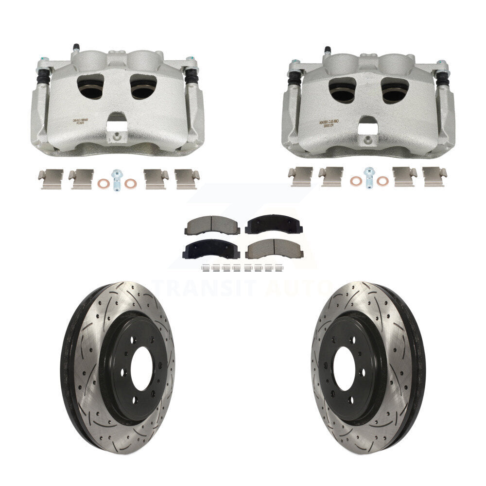 Front Brake Coated Caliper Drill Slotted Rotors Ceramic Pad Kit For 2018-2020 Ford F-150 KCD-100676C