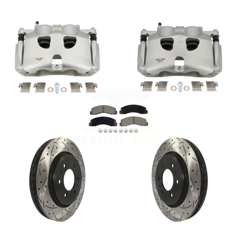 Front Brake Coated Caliper Drill Slotted Rotors Ceramic Pad Kit For 2018-2020 Ford F-150 KCD-100676C