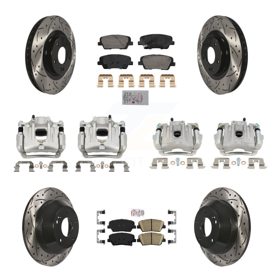 Front Rear Disc Brake Coated Caliper Drilled Slotted Rotors & Ceramic Pad Kit (10Pc) For KCD-100676N