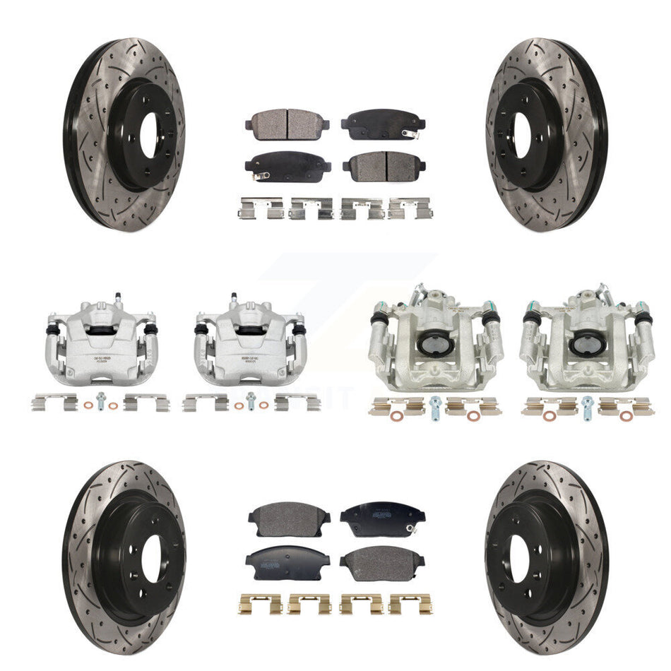 Front Rear Brake Caliper Drill Slotted Rotors Semi-Metallic Pad Kit (10Pc) For Chevrolet KCD-100676P