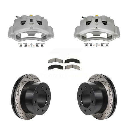 Rear Brake Coated Caliper Drill Slot Rotors Semi-Metallic Pad Kit For GMC Sierra 3500 HD KCD-100676S