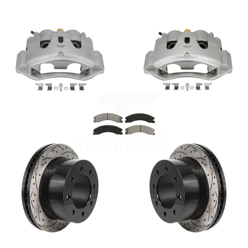 Rear Brake Coated Caliper Drill Slot Rotors Semi-Metallic Pad Kit For GMC Sierra 3500 HD KCD-100676S