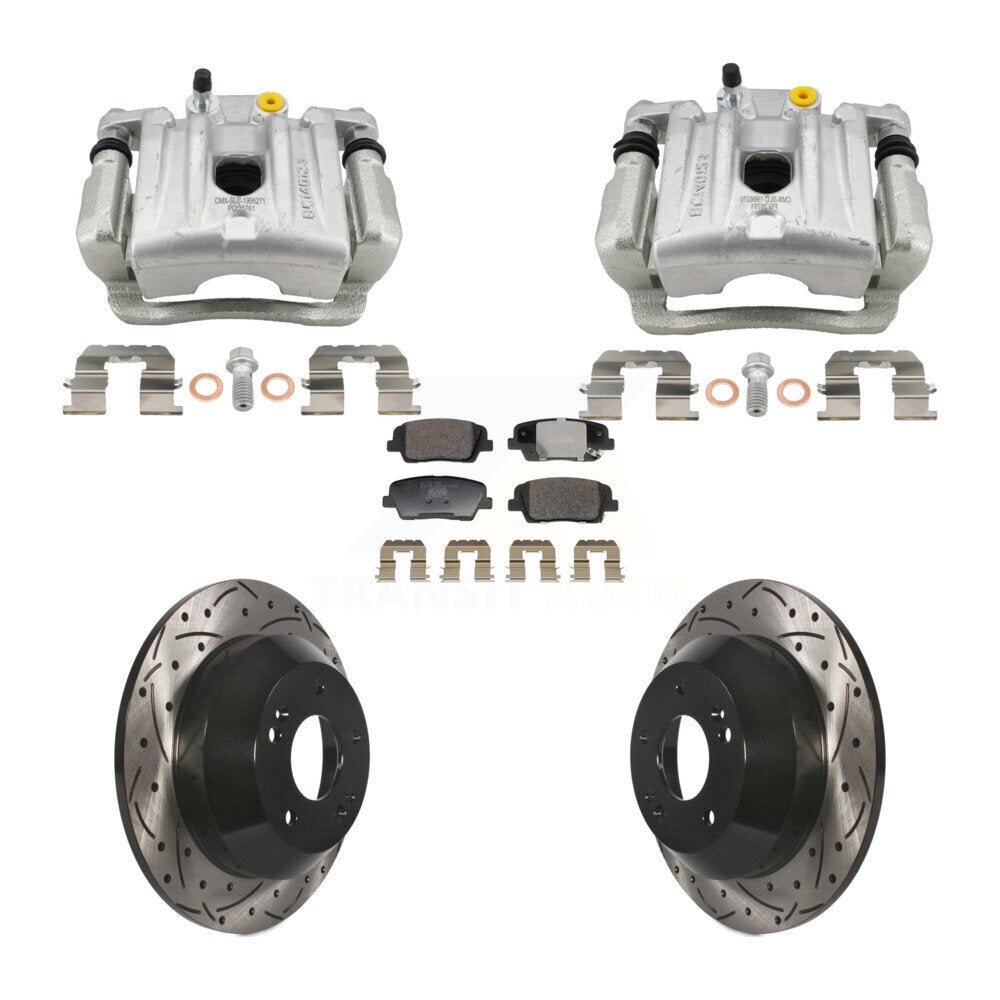 Rear Brake Caliper Drill Slotted Rotors Ceramic Pad Kit For Hyundai Santa Fe Kia Sorento KCD-100676T