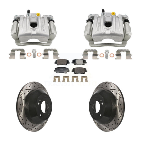 Rear Brake Caliper Drill Slotted Rotors Ceramic Pad Kit For Hyundai Santa Fe Kia Sorento KCD-100676T