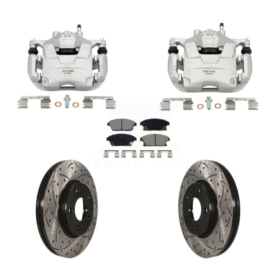 Front Brake Caliper Drill Slotted Rotor Ceramic Pad Kit For Chevrolet Cruze Buick Verano KCD-100677C