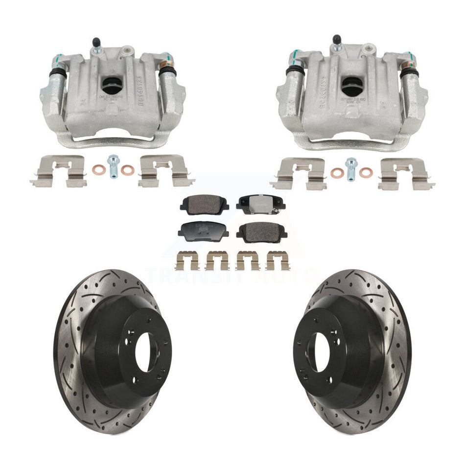 Rear Brake Caliper Drill Slotted Rotor Ceramic Pad Kit For Hyundai Santa Fe Sport Kia XL KCD-100677T