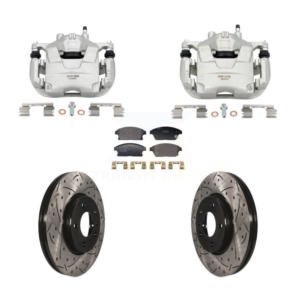 Front Brake Caliper Drill Slotted Rotors Semi-Metallic Pad Kit For Chevrolet Cruze Buick KCD-100678P